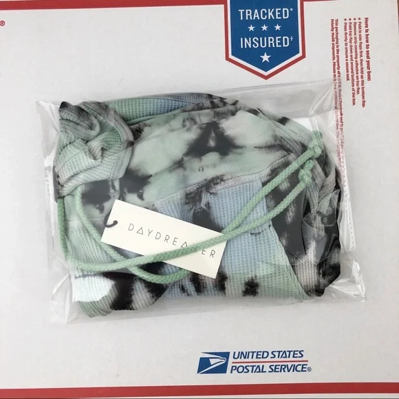 Daydreamer Tie Dye Thermal Drawstring Lounge Shorts in Green Wash - Picture 7 of 7